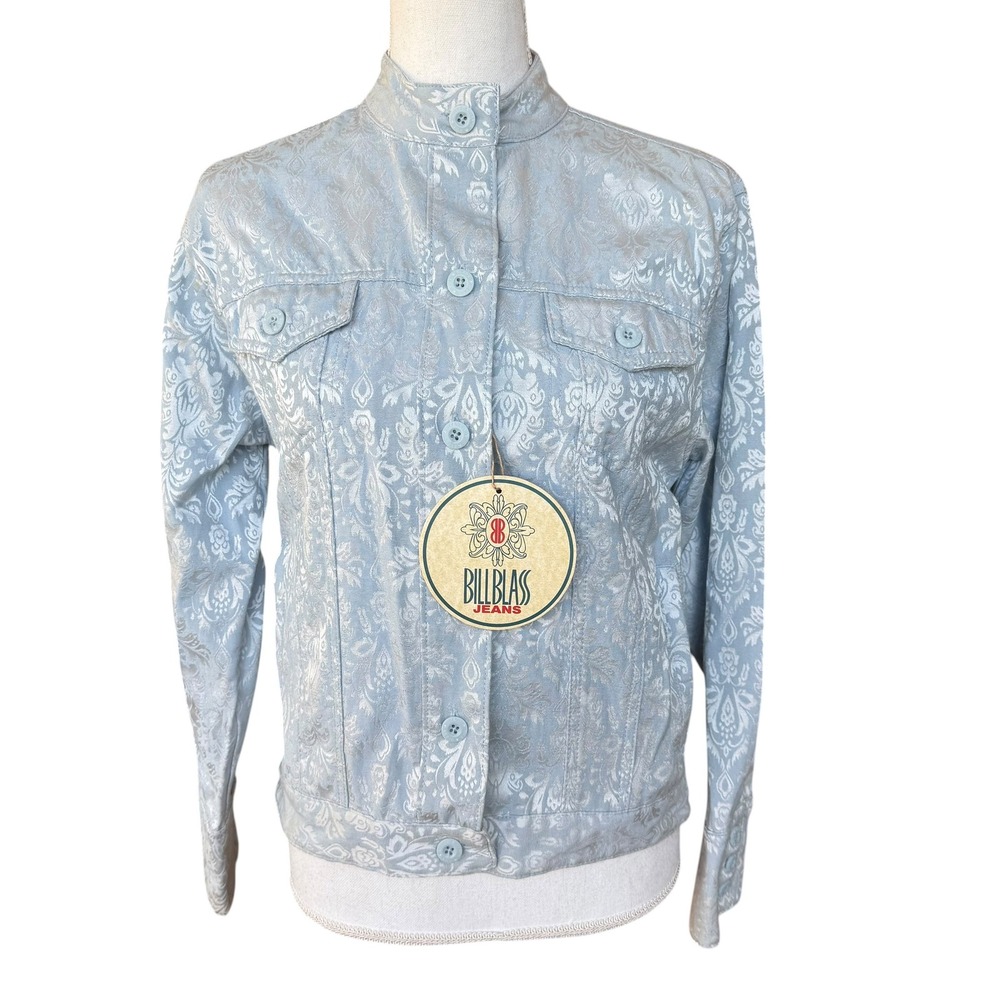 Bill Blass Jeans Women Blue Damask‎ Jacquard Denim Jacket NWT Small